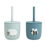 Done By Deer Tiny Farm Siliconen Rietjesbeker - 2 Stuks - Blue