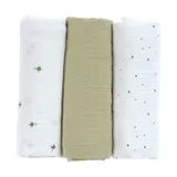 Lässig Swaddle & Burp L Multituch - GOTS - 3 Stück - 85 x 85 cm - Leave Olive