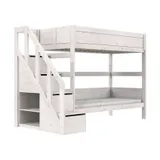 LIFETIME Kidsrooms Etagenbett mit Treppenschrank – 90 x 200 cm – Premium-Lattenrost - White Wash