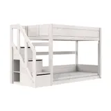 LIFETIME Kidsrooms Niedriges Etagenbett mit Treppenschrank– 90 x 200 cm – Premium-Lattenrost - White Wash