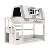 LIFETIME Kidsrooms Stapelbed Met Trapkast - Premium Rolbodem - White Wash