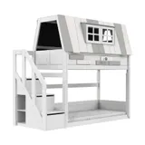 LIFETIME Kidsroom Etagenbett mit Treppenschrank – Premium Lattenrost - Weiß Lackiert