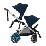 Cybex E-Gazelle S Twin Kinderwagen - Silver - Ocean Blue / Navy Blue