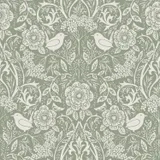 Estahome Tapete mit Blumen und Vögeln – Jugendstil – 0,53 x 10,05 m – Graugrün