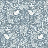 Estahome Bloemen En Vogels Behang - Art Nouveau Stijl - 0,53 x 10,05 m - Vergrijsd Blauw