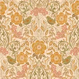 Estahome Bloemen En Vogels Behang - Art Nouveau Stijl - 0,53 x 10,05 m - Oranje / Groen