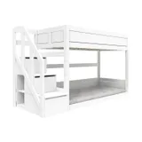 LIFETIME Kidsrooms Niedriges Etagenbett mit Treppenschrank - Weiß lackiert - Luxe Lattenrost
