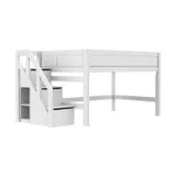 Life Time Deluxe Halbhochbett - Weiß Lackiert - 120 cm - Mit Treppenschrank