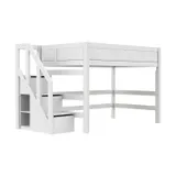 Life Time Deluxe Hochbett - Weiß Lackiert - 152 cm - 120 cm - Mit Treppenschrank
