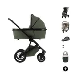 Qute Q-Rider Plus 4-in-1 Kinderwagen - Thyme Green | Kidsriver Curve Babyschale – Clay | Kidsriver Isofix Basis