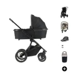 Qute Q‑Rider Plus Kinderwagen 4-in-1 ‑ Midnight Black | Kidsriver Curve Autostoel ‑ Clay | Kidsriver Isofix Base