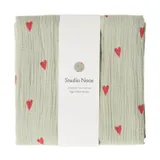  Studio Noos Swaddle - Sage Green Hearts - 120x120 cm