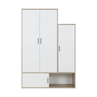 Diagone Erwan Kleiderschrank – 3 Türen – 1 Schiebetür - Natural Chesnut / White