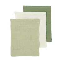 Meyco Baby Uni Waschlappen - 3 Stück - Pre-Washed Hydrophil - Natur/Soft Olive/Olive Green