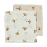 Meyco Baby Gingko Mundtücher- 2 Stück - 30 x 30 cm - Pre-Washed Hydrophil - Offwhite/Soft Sand