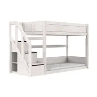 LIFETIME Kidsrooms Niedriges Etagenbett mit Treppenschrank– Premium-Lattenrost 