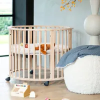 Europe Baby Circa Runder Laufstall - Matt Natur | Pretura Laufstallmatratze - Superior Wave | Kidsmill Laufstallmatratzenbezug