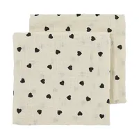 Meyco Baby Sweet Heart Hydrophile Tücher - 2er-Pack - Soft Sand/Black - 70x70 cm