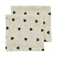 Meyco Baby Sweet Heart Mundtücher - 2er-Pack - Soft Sand/Black - 30x30 cm