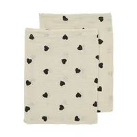 Meyco Baby Sweet Heart Waschlappen - 2er-Pack - Soft Sand/Black - 20x17 cm