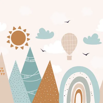 ESTAhome Fototapete - Berge - Graublau und Warmes Orange - 300 x 279 cm