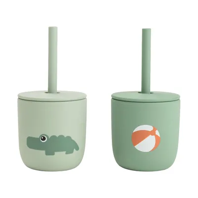 Done By Deer Playground Siliconen Rietjesbeker - 2 Stuks - Green