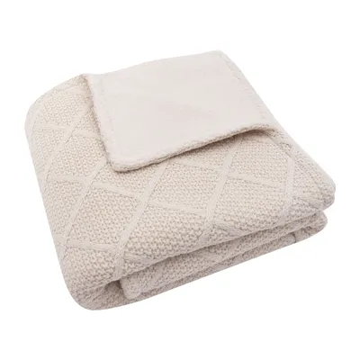 Jollein Check Knit Babydecke 75 x 100 cm - Oatmeal / Teddy Fleece