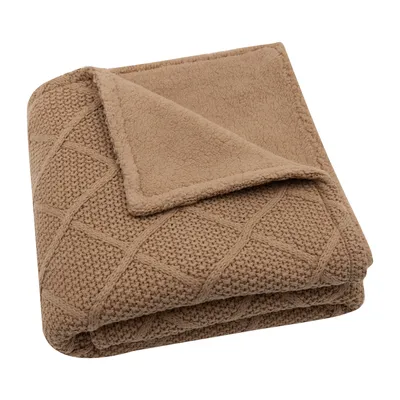 Jollein Check Knit Babydecke 75 x 100 cm - Biscuit / Teddy Fleece