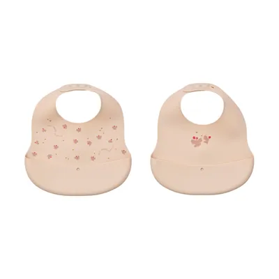 Liewood Ember Printed Bib 2‑Pack - Mini Butterfly / Apple Blossom