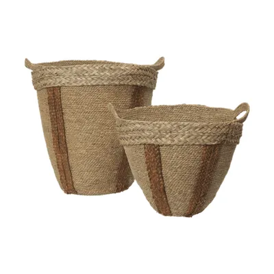 Ferm Living Mar Geweven Mand Set van 2 - Naturel/Kastanjebruin