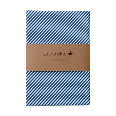 Studio Ditte Streifen Spannbettlaken - 90 x 200 cm - Nachtblau