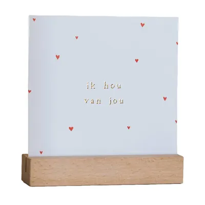 Ikpakjein Houten Houder - Ik Hou Van Jou + Hartjes