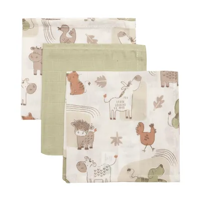Jollein Mull Mundtücher- 3 Stück- 31 x 31 cm - Barn Buddies