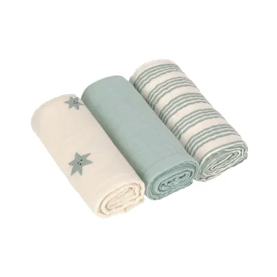Lässig Swaddle & Burp Tücher - Tiny Team - 3er - Pack - 60 x 60 cm - Granite Green