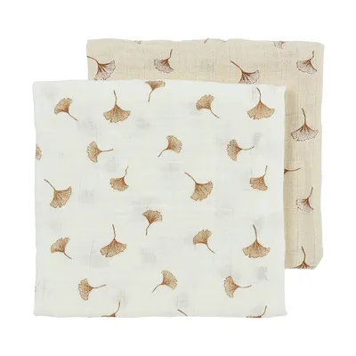 Meyco Baby Gingko Hydrophile Tücher - 2er-Pack - Offwhite/Soft Sand - 70x70 cm