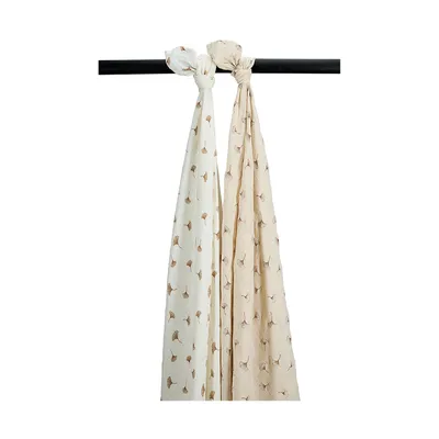 Meyco Baby Gingko Wickeltücher - 2er-Pack - Offwhite/Soft Sand - 120x120 cm