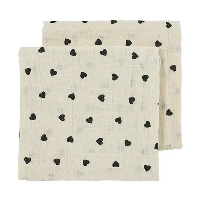 Meyco Baby Sweet Heart Hydrophile Tücher - 2er-Pack - Soft Sand/Black - 70x70 cm