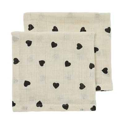 Meyco Baby Sweet Heart Mundtücher - 2er-Pack - Soft Sand/Black - 30x30 cm