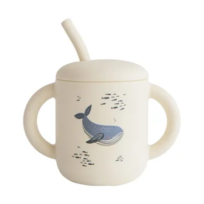 Mushie Trinkbecher mit Strohhalm - Whales
