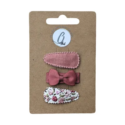 Ootje Kadootje Babyhaarclipjes - Fleurs / Strikje / Dusty Rose Linnen - 3 st.