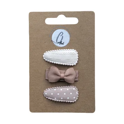 Ootje Kadootje Babyhaarclipjes - 3 Stuks - Taupe/Ivoor/Dot