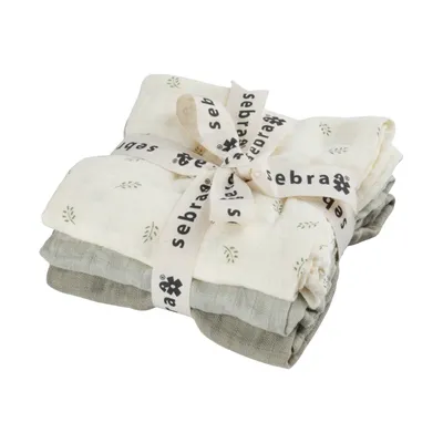Sebra Hydrofiele Doeken Set - Sophora Leaves - Mist Green - 3 Stuks