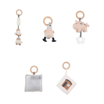 Bamboom Sensorisches Babyspielzeugset für die Spielmatte – Spiegel, Rassel, Buch & Stricktiere