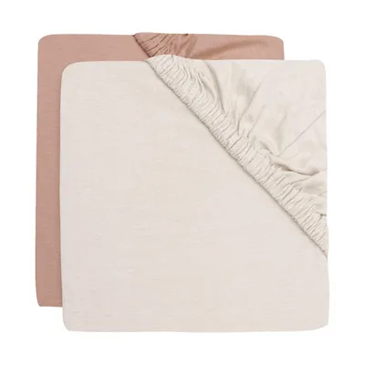 Jollein Hoeslaken - 2 Stuks - 70/75x140/150 cm - Jersey - Light Terra/Oatmeal