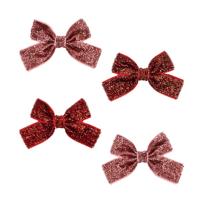 Konges Sløjd Micki Bow Haarclipjes - 4 Stuks - Red Glitter / Rose Glitter