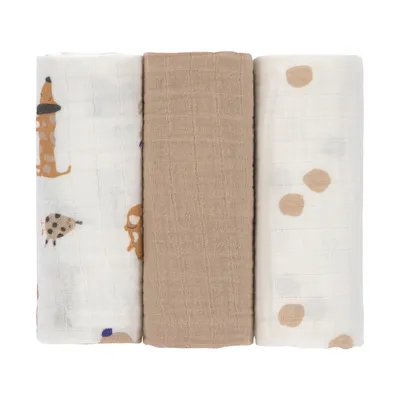 Swaddle & Burp Blanket M Little Mateys royal blue 3 pcs ass., 60 x 60 cm