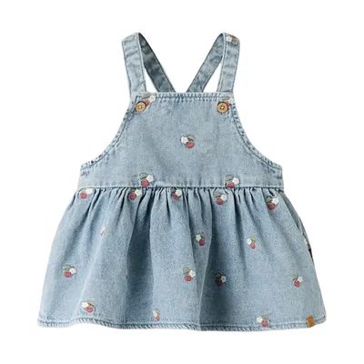 Lil' Atelier Kleid Overall - Medium Blue Denim - Bestickt