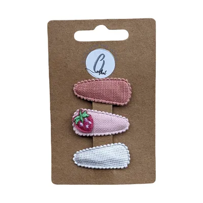 Ootje Kadootje Babyhaarclipjes - 3 Stuks - Fruit Aardbei/Oudroze/Zilver