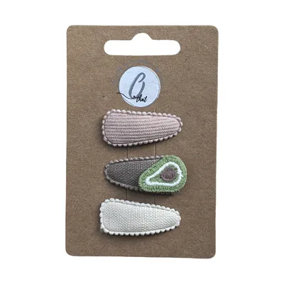 Ootje Kadootje Babyhaarclipjes - 3 Stuks - Groente Avocado/Nude/Ecru
