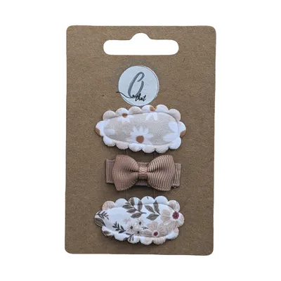 Ootje Kadootje Babyhaarclipjes - 3 Stuks - Schulpbloem/Taupe